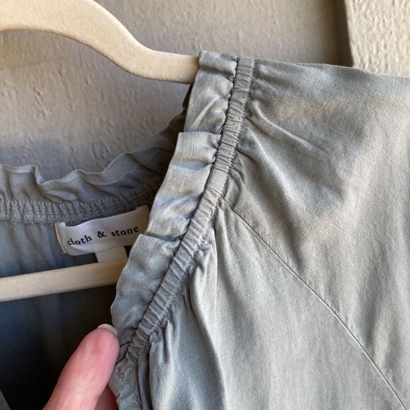 NWT Anthro Cloth & Stone Raglan Ruffle Neck Blouse in Blue/Green Size: M - Picture 15 of 16